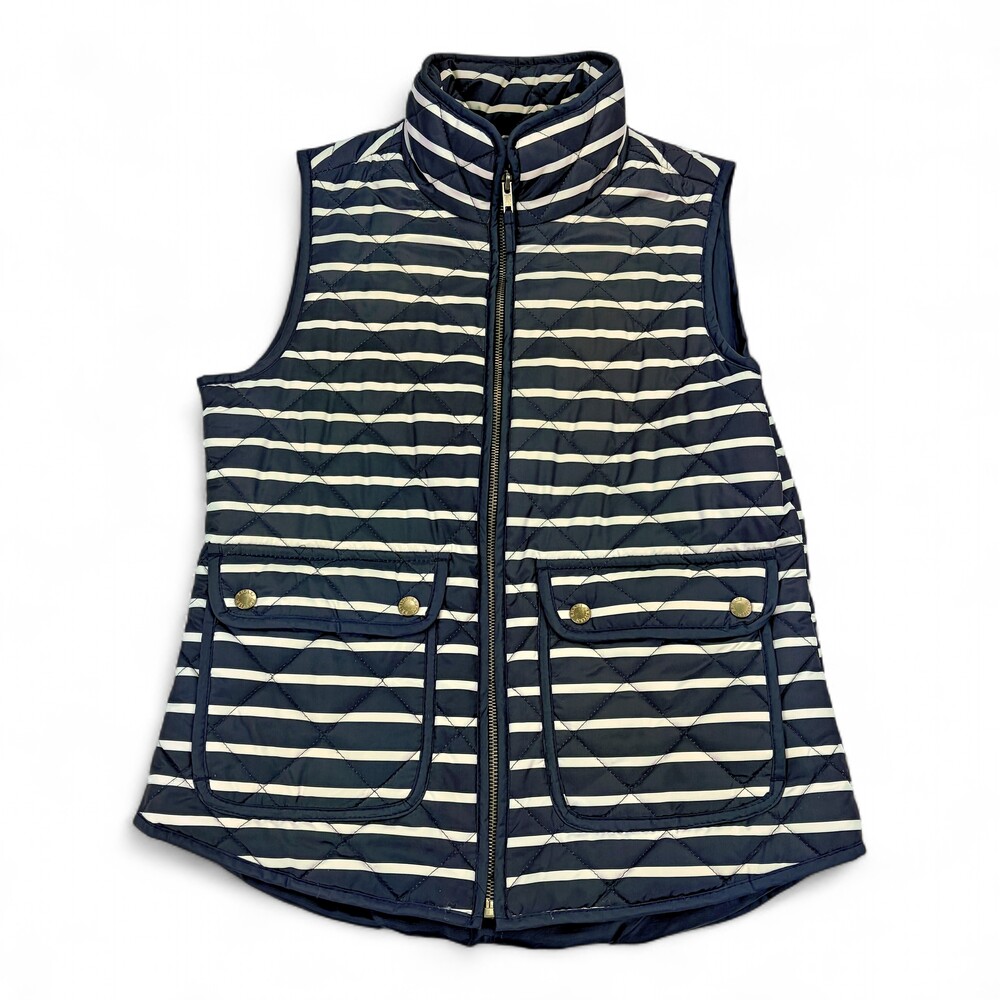 British Khaki Striped Quilted Vest S Navy Ivory